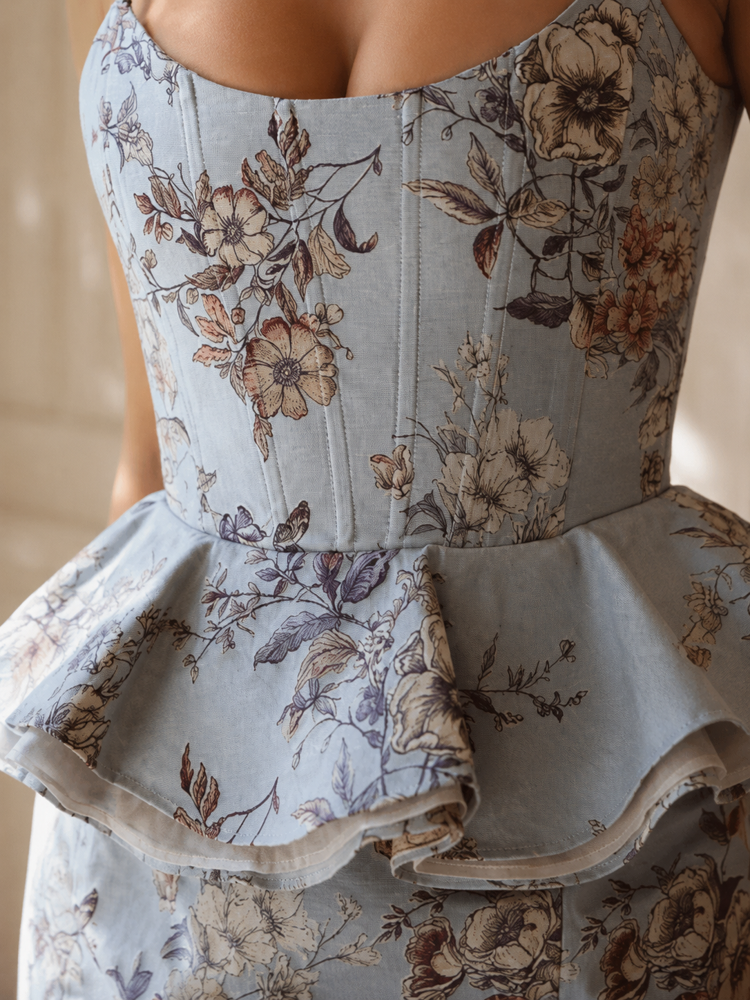 Celestine Powder Blue Floral Peplum Corset