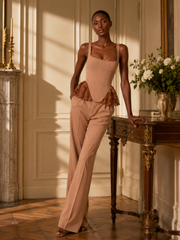 Solenne Camel Lace Peplum Corset