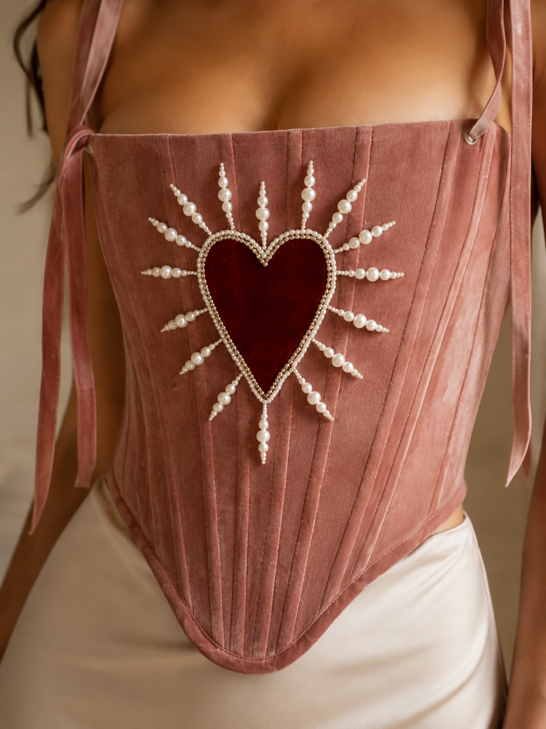Amorette Dusty Rose Velvet Sacred Heart Corset