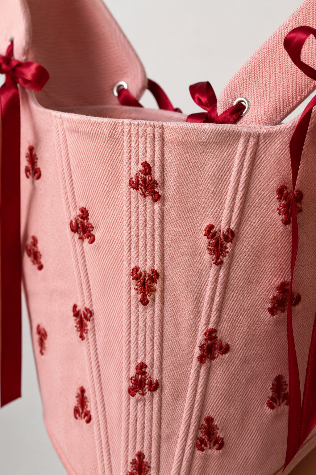 Rosaline Blush Embroidered Ribbon Corset