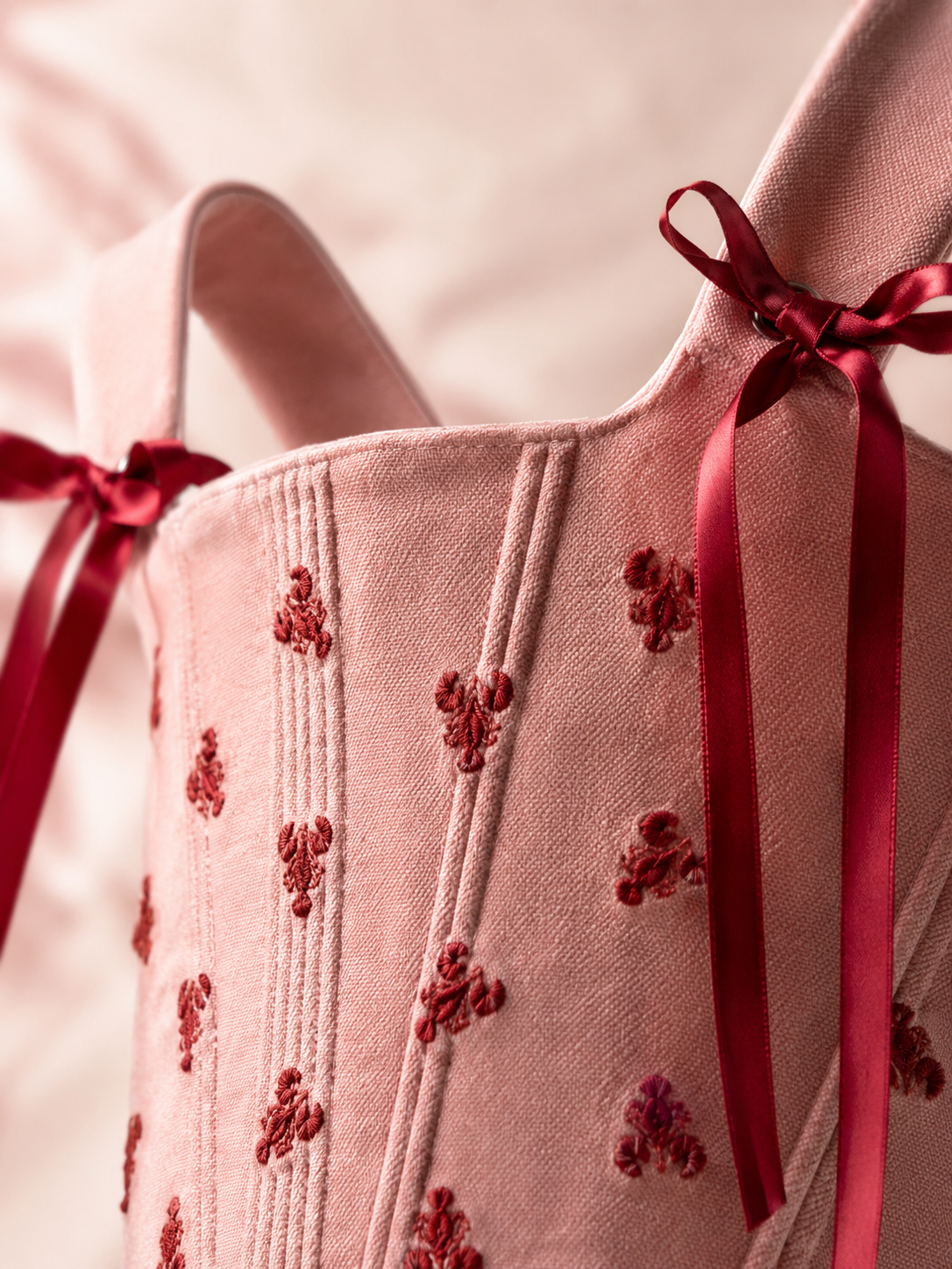 Rosaline Blush Embroidered Ribbon Corset