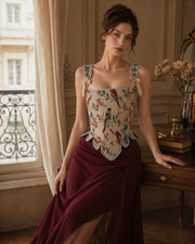 Aveline Birdsong Tapestry Corset with Scalloped Hem