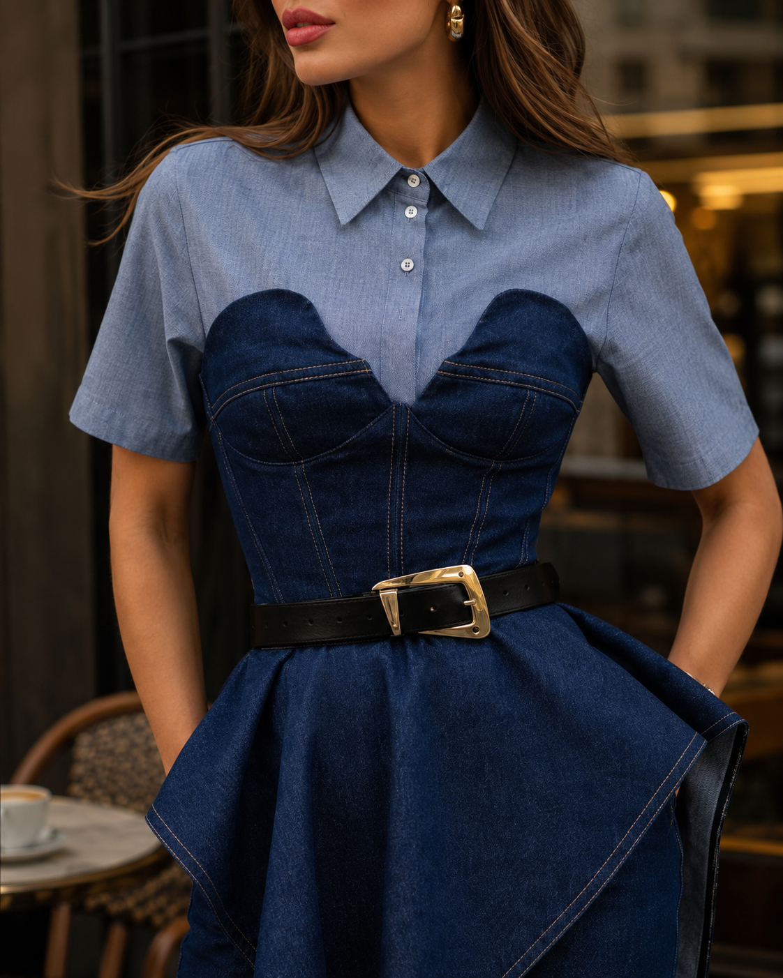 Rivoli Layered Denim Corset Top