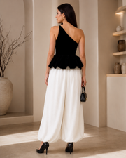 Élan Noir Asymmetric Velvet Peplum Corset Top