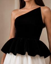 Élan Noir Asymmetric Velvet Peplum Corset Top