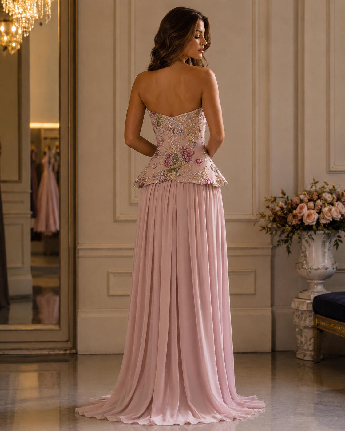 Roselle Floral Embroidered Corset with Beaded Peplum