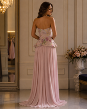 Roselle Floral Embroidered Corset with Beaded Peplum