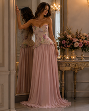 Roselle Floral Embroidered Corset with Beaded Peplum
