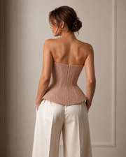 Rosaline Blush Beaded Corset with Sculpted Peplum