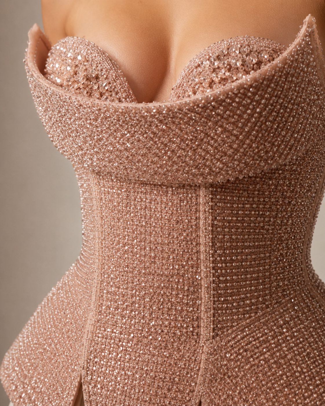 Rosaline Blush Beaded Corset with Sculpted Peplum