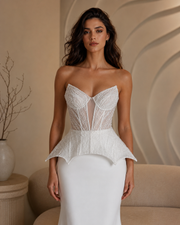 Elysiane Ivory Beaded Bridal Corset with Sculpted Peplum