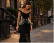 Nocturne Pearl Embellished Off-Shoulder Corset Top
