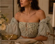 Celestine Pearl Corset with Organza Puff Sleeves