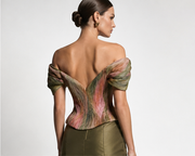 Aurelia Pleated Botanical Corset with Draped Sleeves