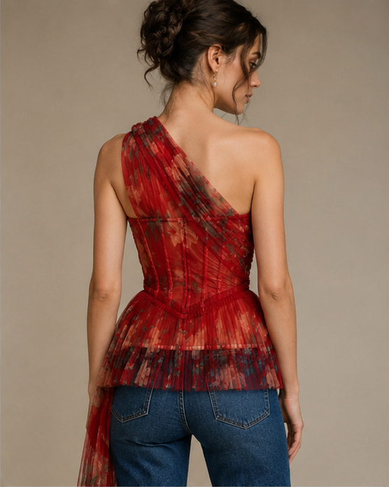 Rosalie Rouge Floral Tulle Corset Top