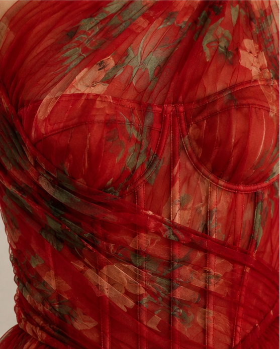 Rosalie Rouge Floral Tulle Corset Top
