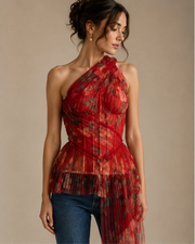 Rosalie Rouge Floral Tulle Corset Top